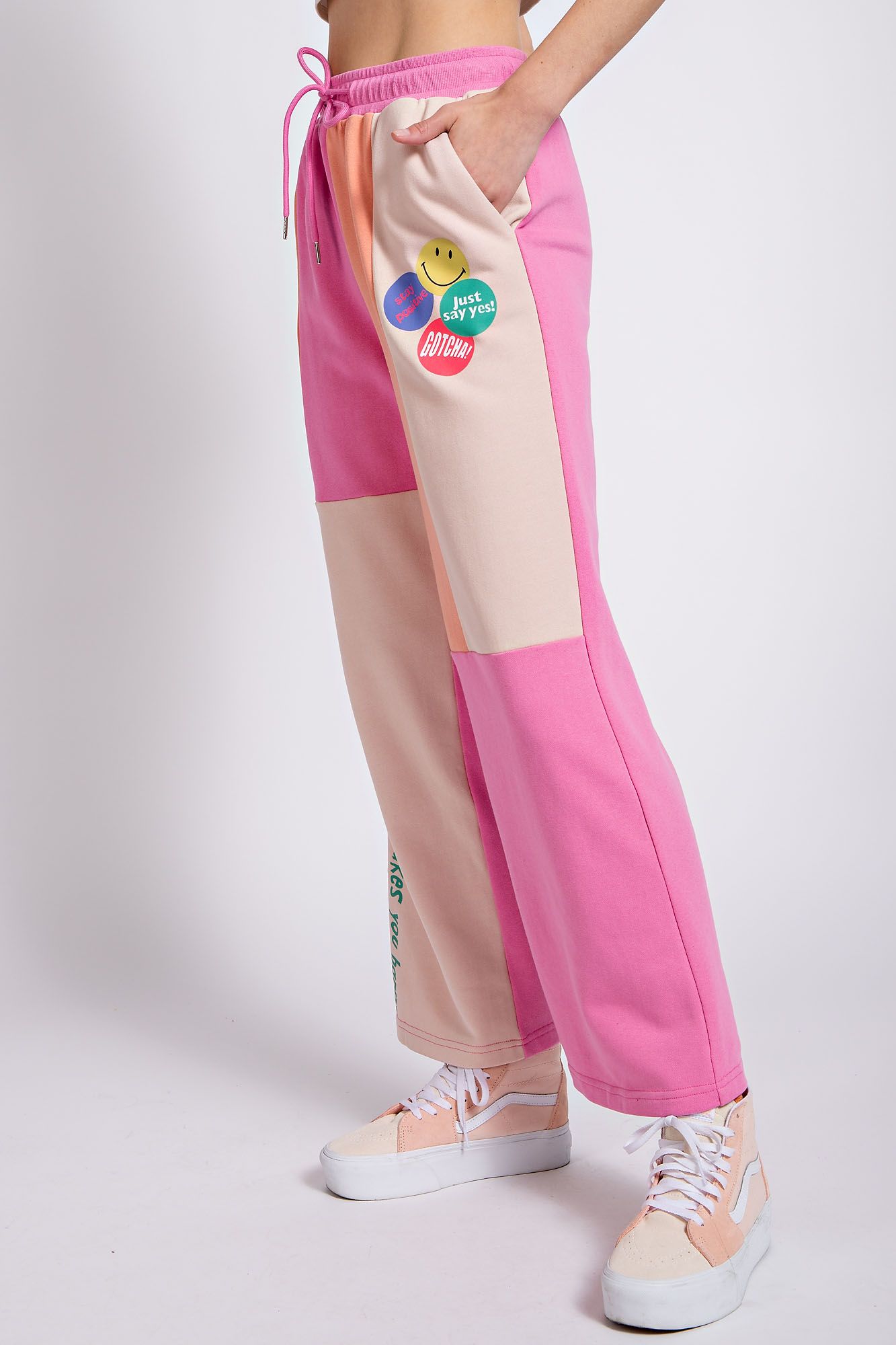 Easel Color Block Drawstring Waist Terry Lounge Wide Legs Pants - Roulhac Fashion Boutique