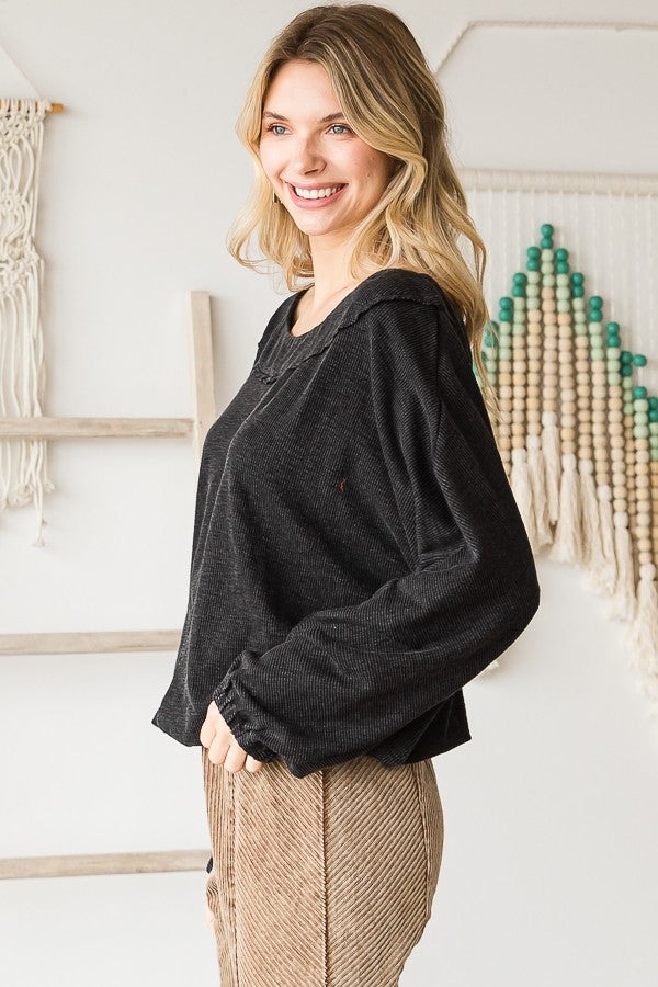 Oli & Hali Mineral Washed Dolman Sleeve Ribbed Top