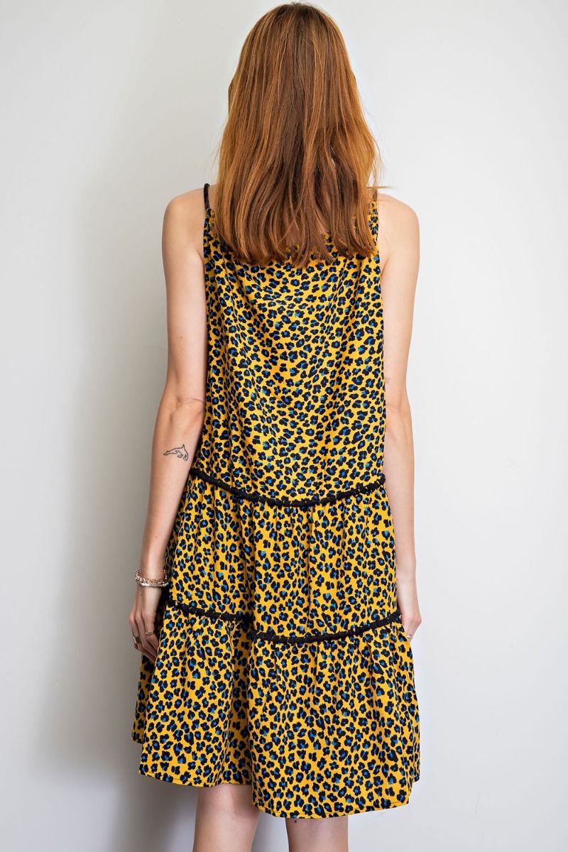 Easel Animal Printed Rope Detail Tie Rayon Crepe Ruffled Dress - Roulhac Fashion Boutique