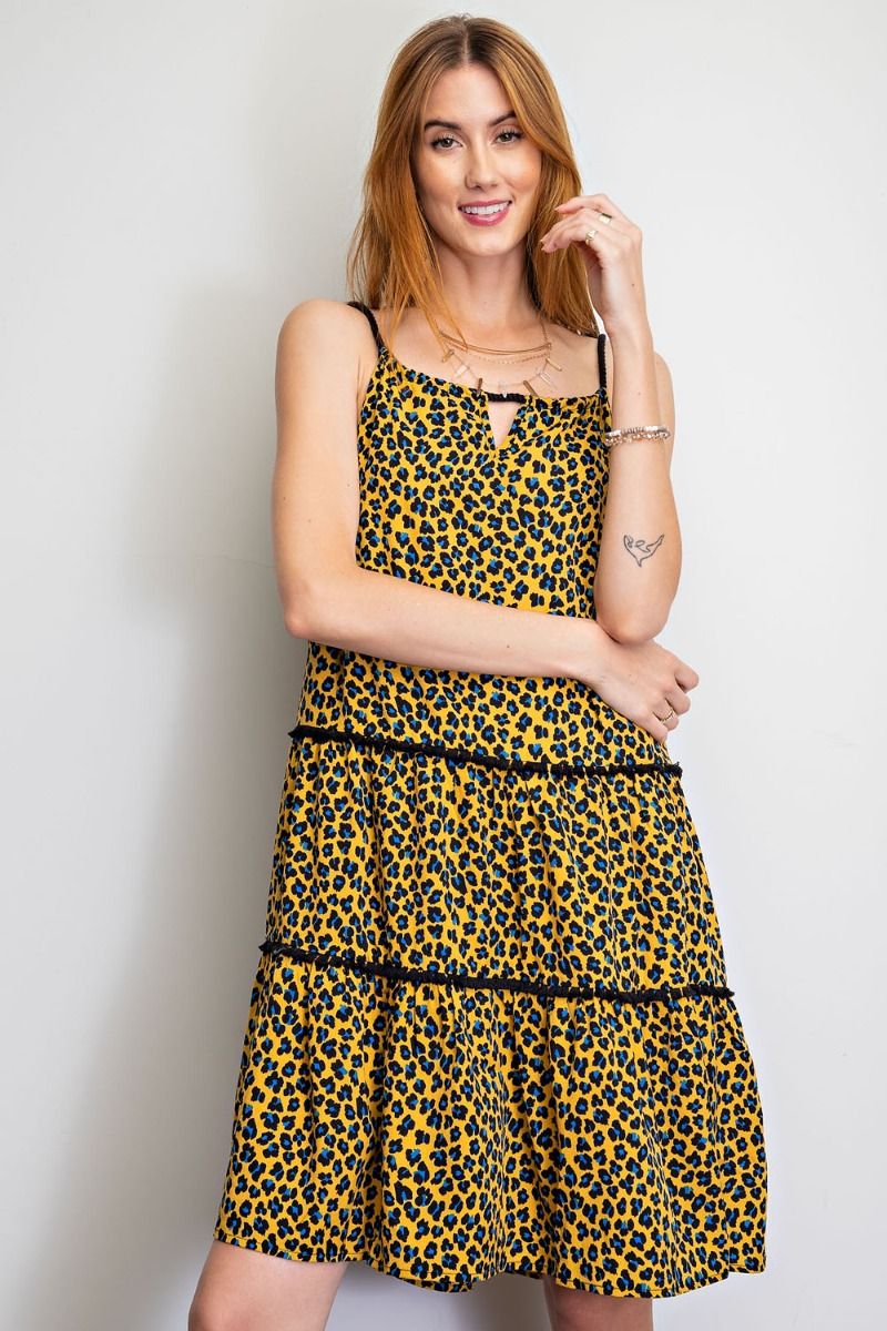 Easel Animal Printed Rope Detail Tie Rayon Crepe Ruffled Dress - Roulhac Fashion Boutique