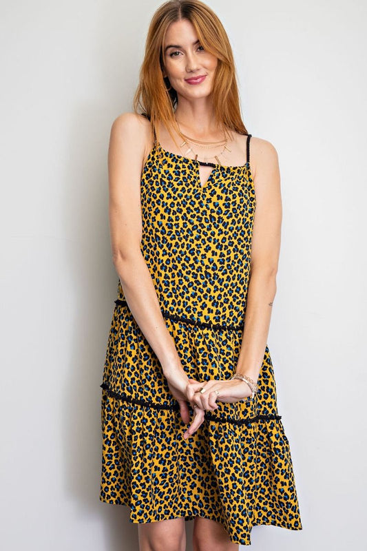 Easel Animal Printed Rope Detail Tie Rayon Crepe Ruffled Dress - Roulhac Fashion Boutique