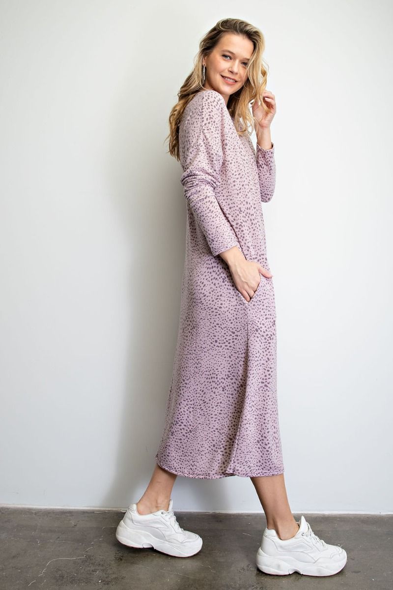 Easel Animal Leopard Printed Crew Neckline Side Hip Relaxed Dress - Roulhac Fashion Boutique