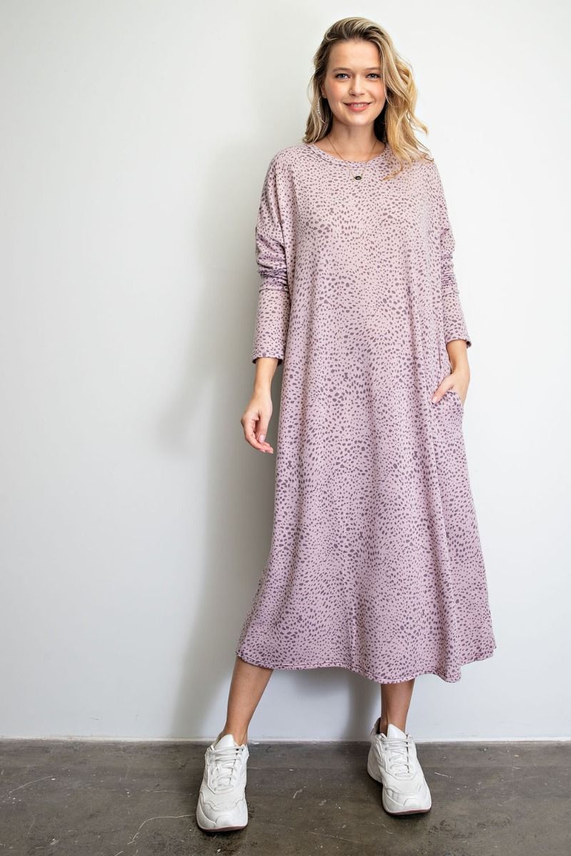 Easel Animal Leopard Printed Crew Neckline Side Hip Relaxed Dress - Roulhac Fashion Boutique