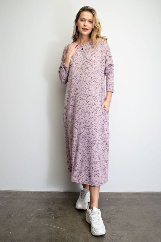 Easel Animal Leopard Printed Crew Neckline Side Hip Relaxed Dress - Roulhac Fashion Boutique