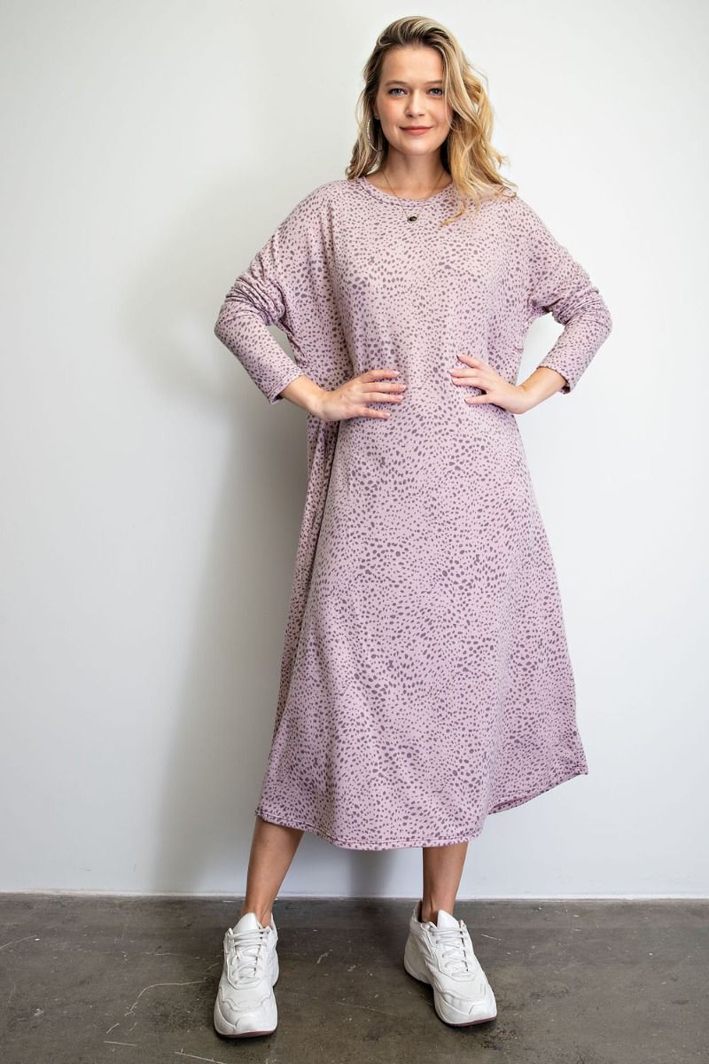 Easel Animal Leopard Printed Crew Neckline Side Hip Relaxed Dress - Roulhac Fashion Boutique
