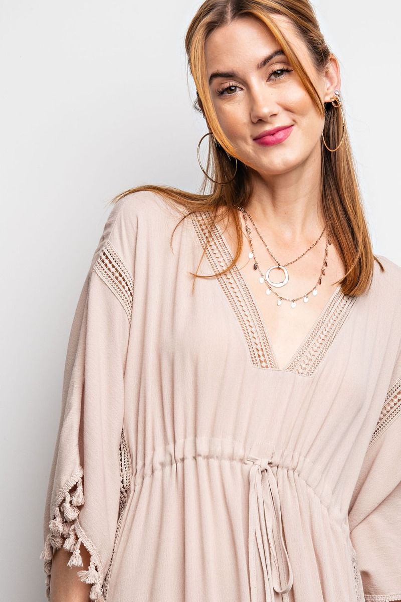 Easel Dolman Sleeves Deep V Neck Loose Fit Rayon Gauze Maxi Dress - Roulhac Fashion Boutique