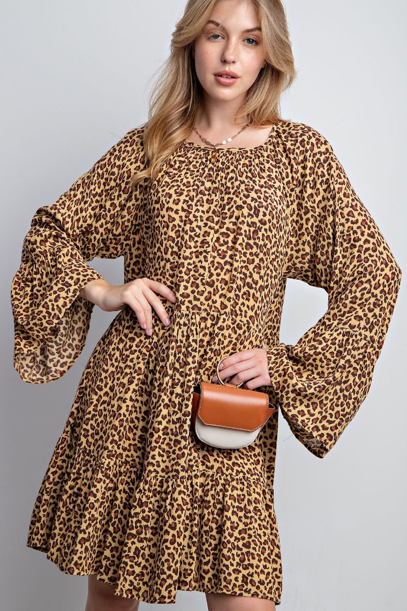 Easel Animal Printed Tiered Ruffle Bottom Loose Fit Keyhole Dress - Roulhac Fashion Boutique