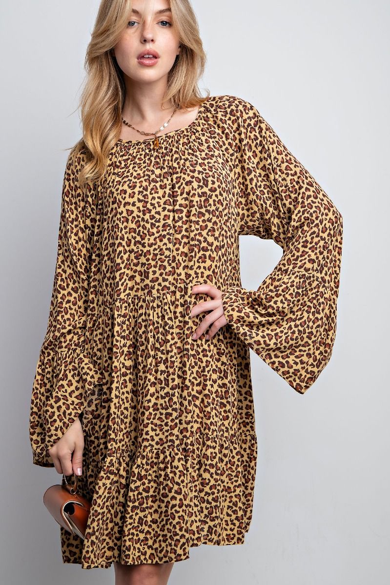 Easel Animal Printed Tiered Ruffle Bottom Loose Fit Keyhole Dress - Roulhac Fashion Boutique