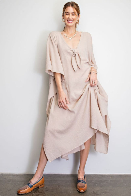 Easel Cotton Gauze Duster Deep V Neckline Lightweight Maxi Dress - Roulhac Fashion Boutique