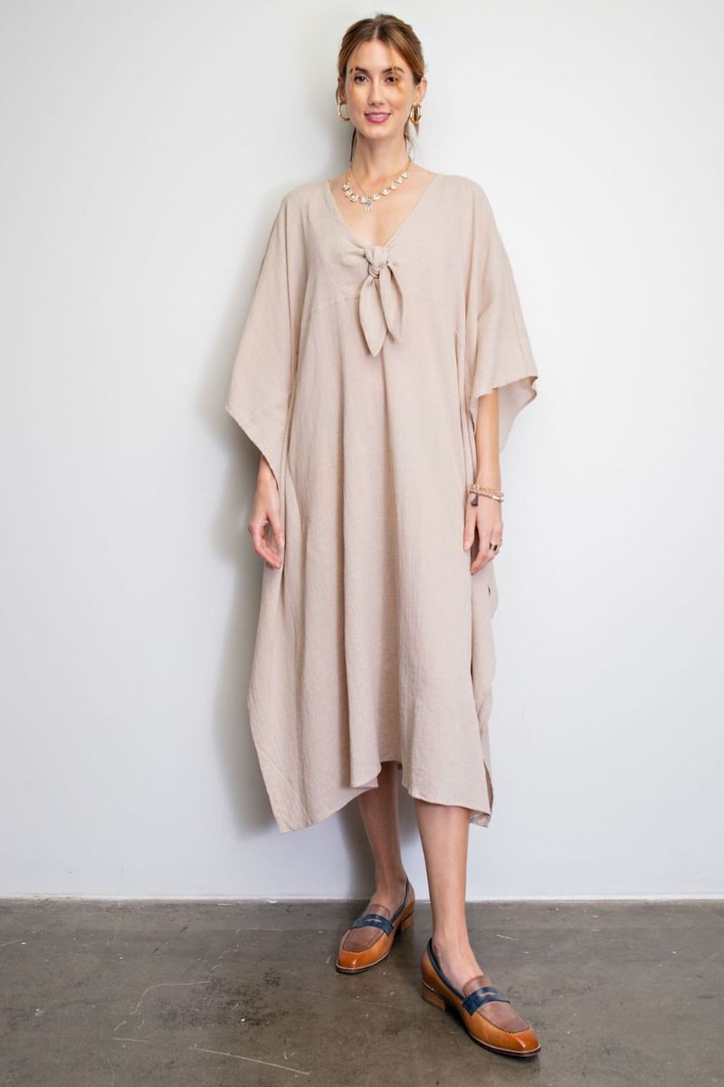 Easel Cotton Gauze Duster Deep V Neckline Lightweight Maxi Dress - Roulhac Fashion Boutique