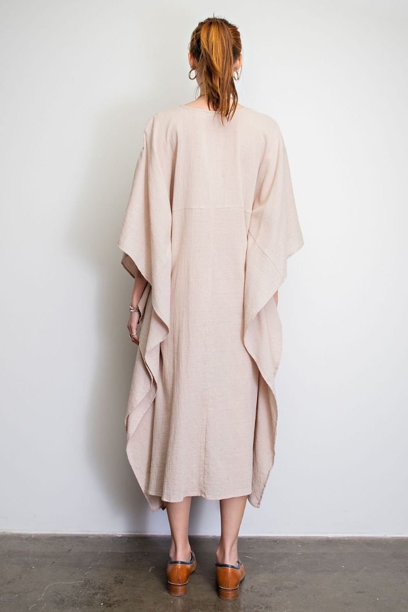 Easel Cotton Gauze Duster Deep V Neckline Lightweight Maxi Dress - Roulhac Fashion Boutique