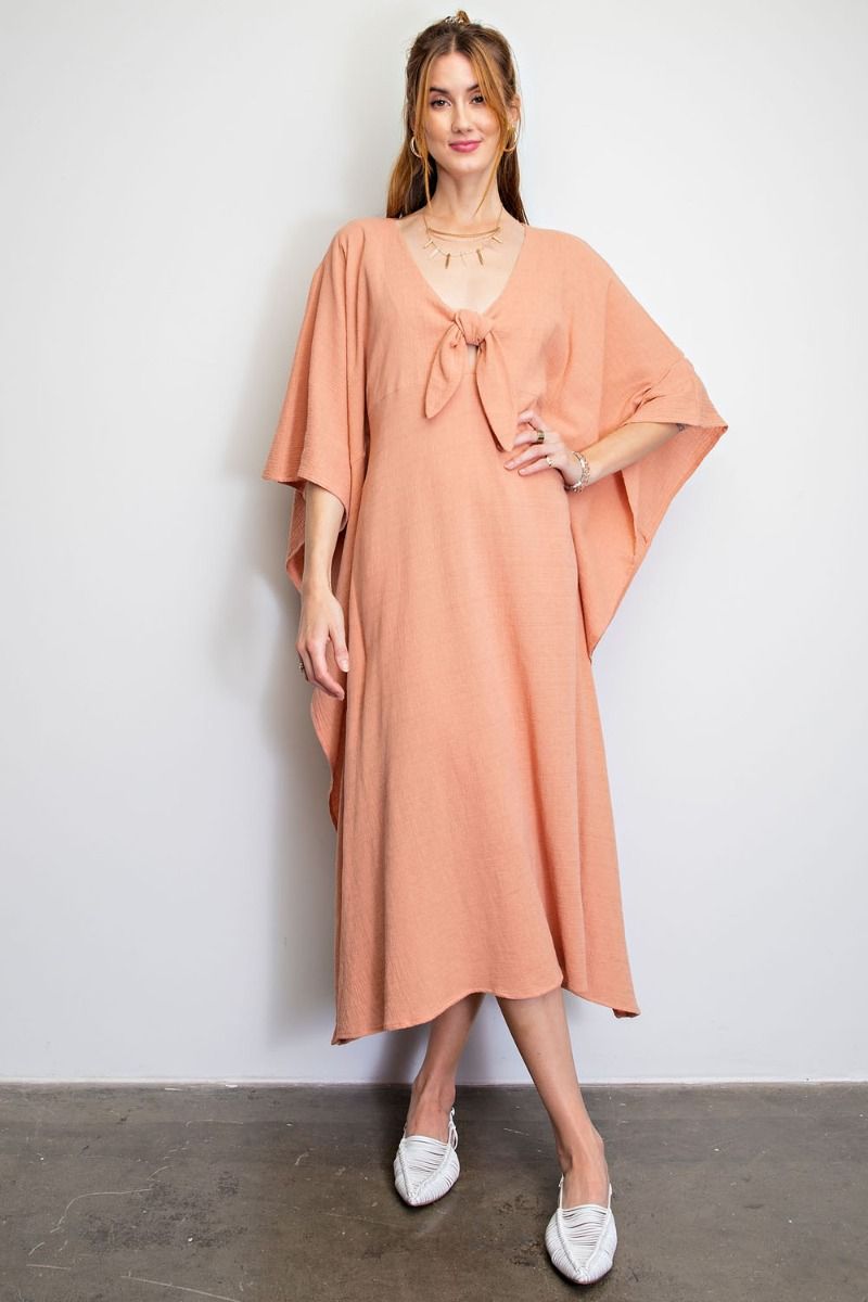 Easel Cotton Gauze Duster Deep V Neckline Lightweight Maxi Dress - Roulhac Fashion Boutique