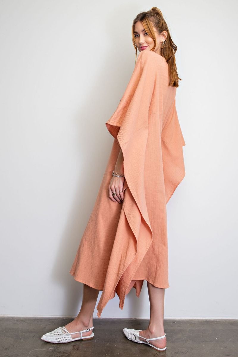 Easel Cotton Gauze Duster Deep V Neckline Lightweight Maxi Dress - Roulhac Fashion Boutique