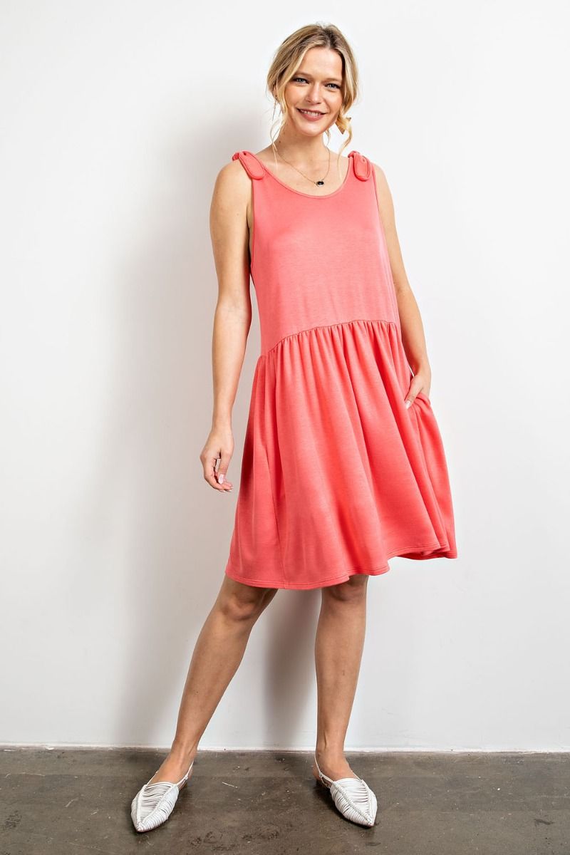 Easel Baby French Terry Ruffled Bottom Loose Fit U Neckline Dress - Roulhac Fashion Boutique