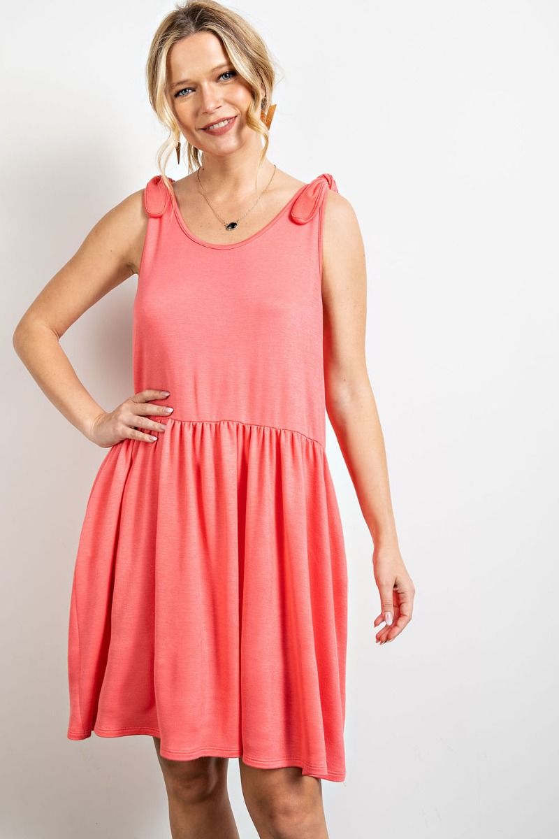 Easel Baby French Terry Ruffled Bottom Loose Fit U Neckline Dress - Roulhac Fashion Boutique