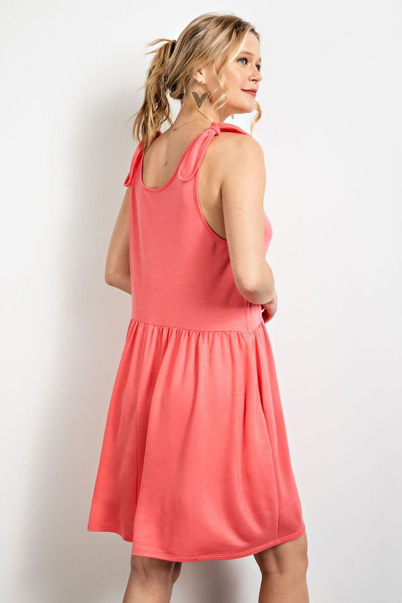 Easel Baby French Terry Ruffled Bottom Loose Fit U Neckline Dress - Roulhac Fashion Boutique