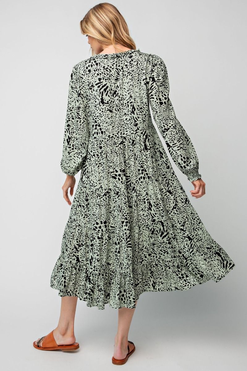 Easel Animal Leopard Printed Button Closures Front V Neckline Ruffled Dress - Roulhac Fashion Boutique