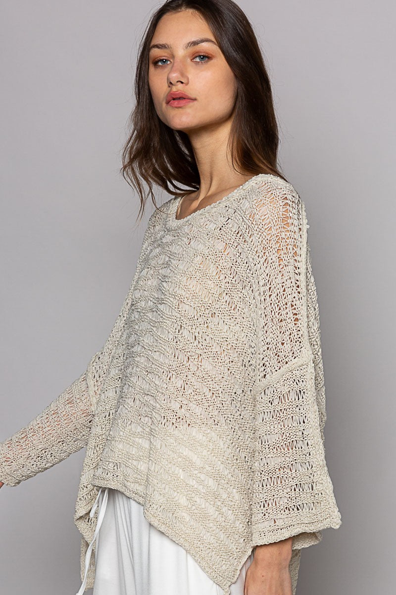 POL Round Neck Side Open Slit Lightweight Sweater Top