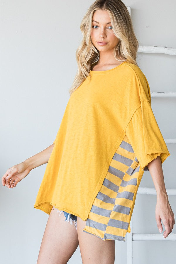 Oli & Hali Mineral Washed Stripe Sides Oversized Boxy Top