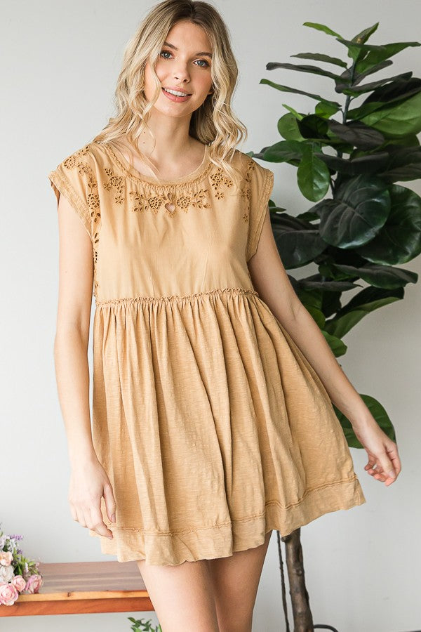 Oli & Hali Mineral Washed Embroidey Open Back Tunic Dress