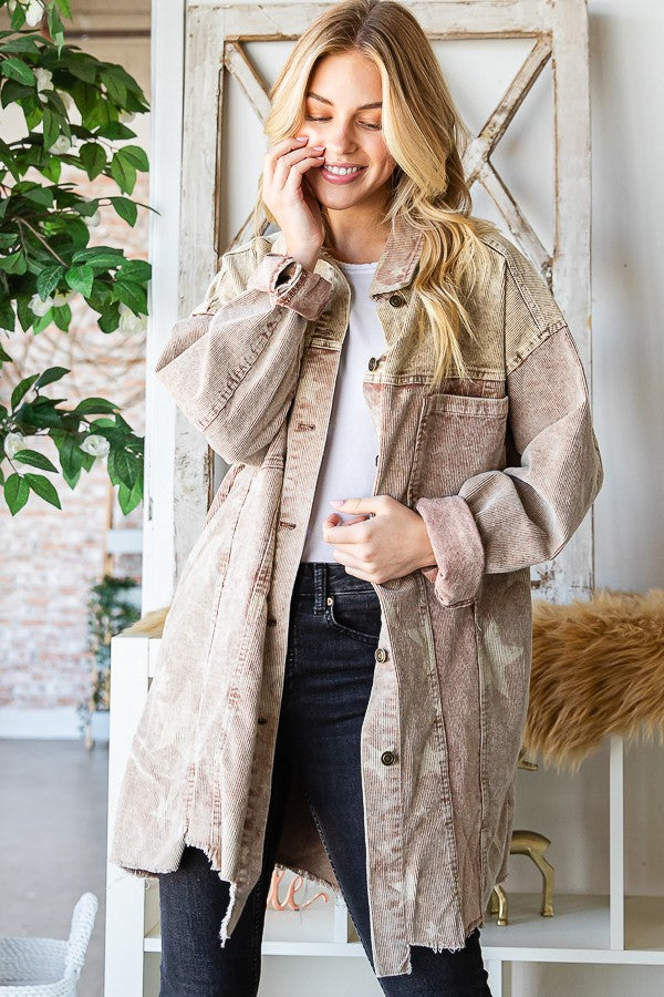 Oli & Hali Mineral Washed Star Print Distressed Jacket