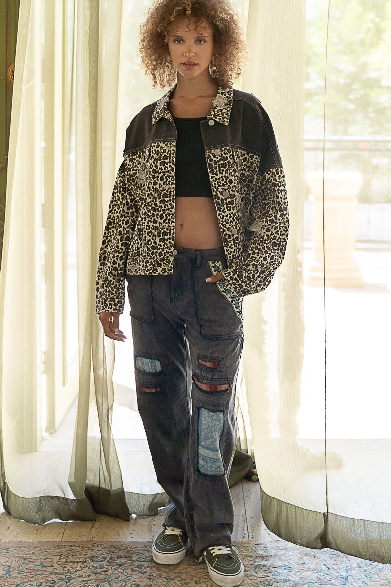 POL Dark Navy Straight Fit Embroidered Patch Detail Back Pocket Twill Pants - Roulhac Fashion Boutique