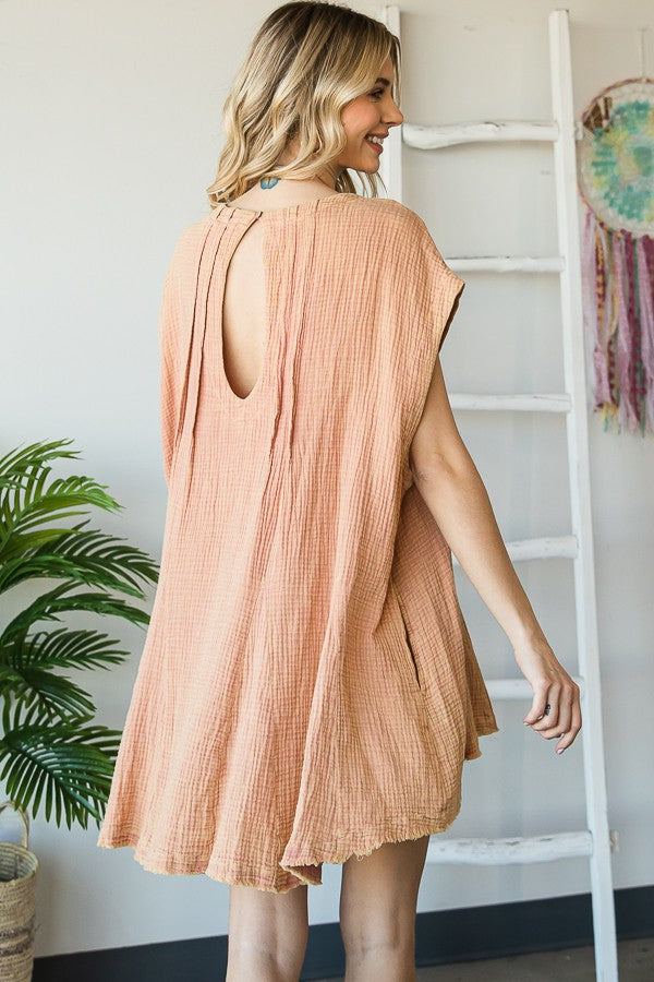 Oli & Hali Mineral Washed Tape Detail Tunic Top