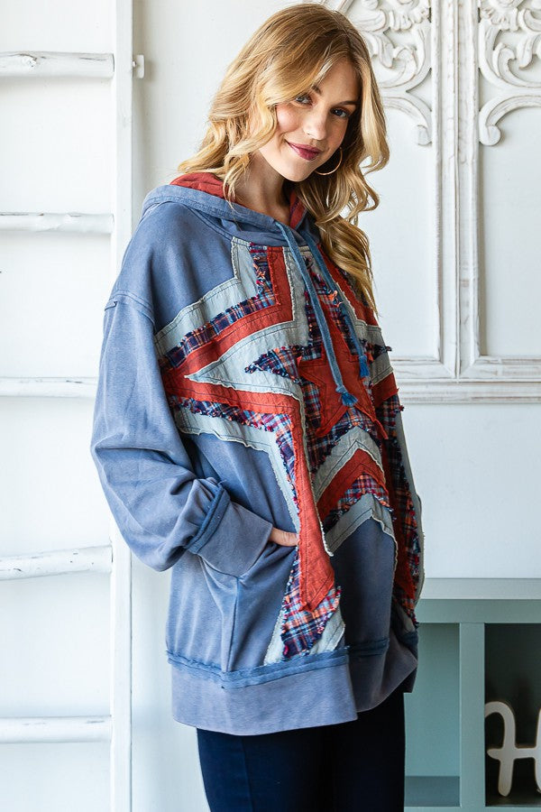 Oli & Hali Washed Star Patched Hoodie Jacket