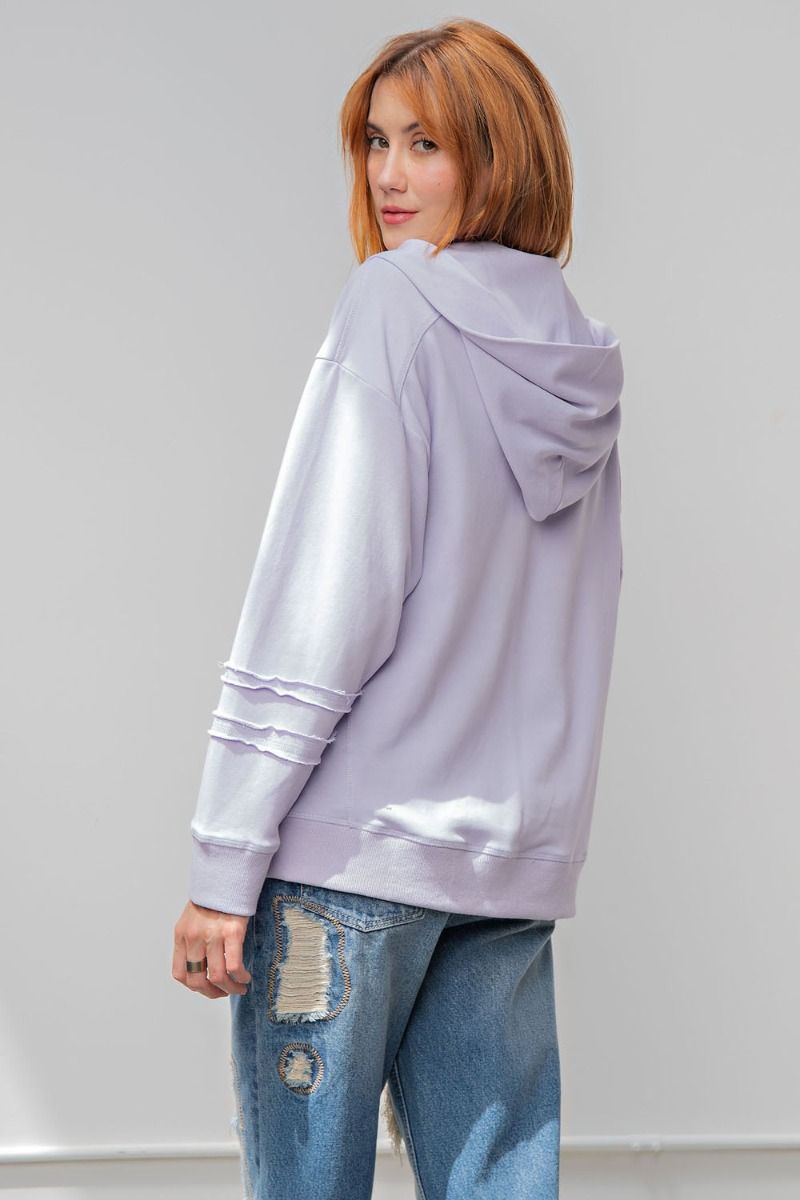 Easel Floral Mix Printed Terry Knit Ribbed Hem Pullover Hoodie - Roulhac Fashion Boutique