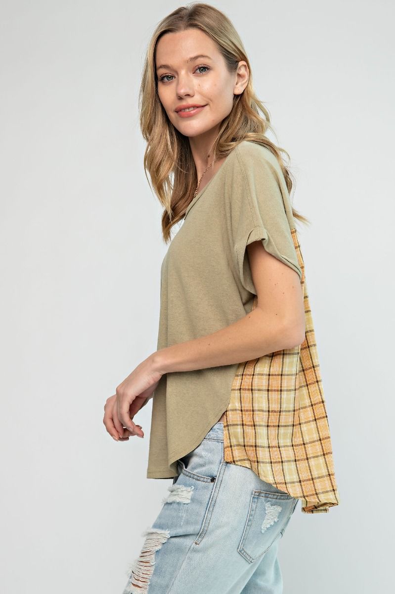 Easel Classic Rounded Neck Curved Hem Short Sleeve Boxy Loose Fit Top - Roulhac Fashion Boutique