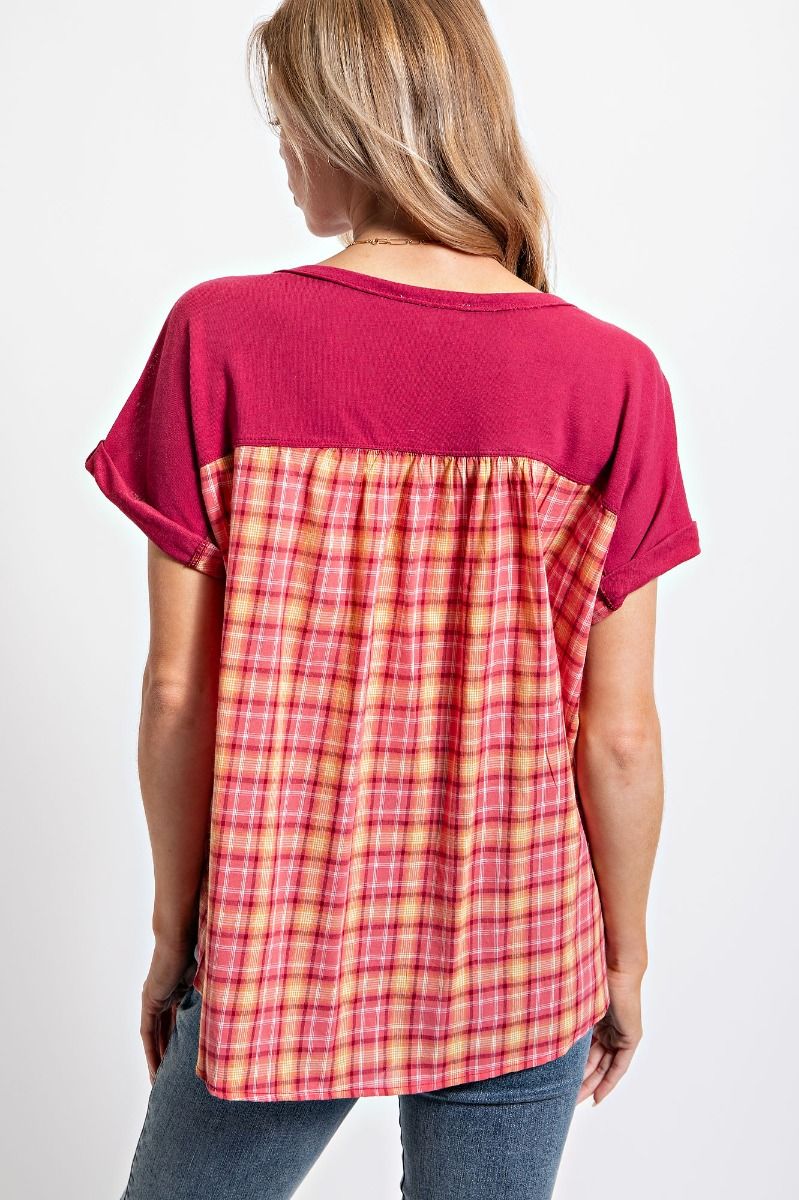 Easel Classic Rounded Neck Curved Hem Short Sleeve Boxy Loose Fit Top - Roulhac Fashion Boutique