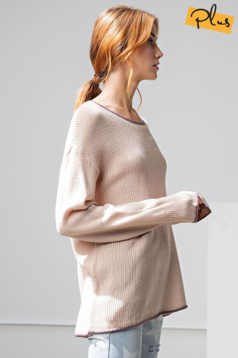 Easel Plus Pullover Loose Fit Rounded Neck Dropped Shoulders Sweater - Roulhac Fashion Boutique