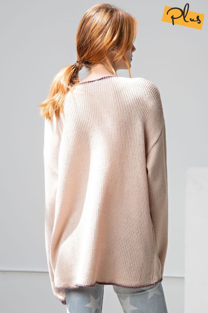 Easel Plus Pullover Loose Fit Rounded Neck Dropped Shoulders Sweater - Roulhac Fashion Boutique