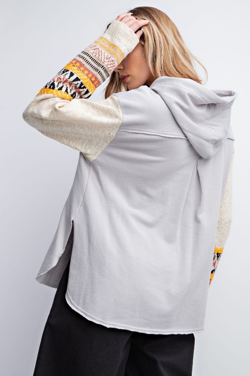 Easel Dropped Shoulders Boho Patterned Knit Loose Fit Pullover Hoodie - Roulhac Fashion Boutique