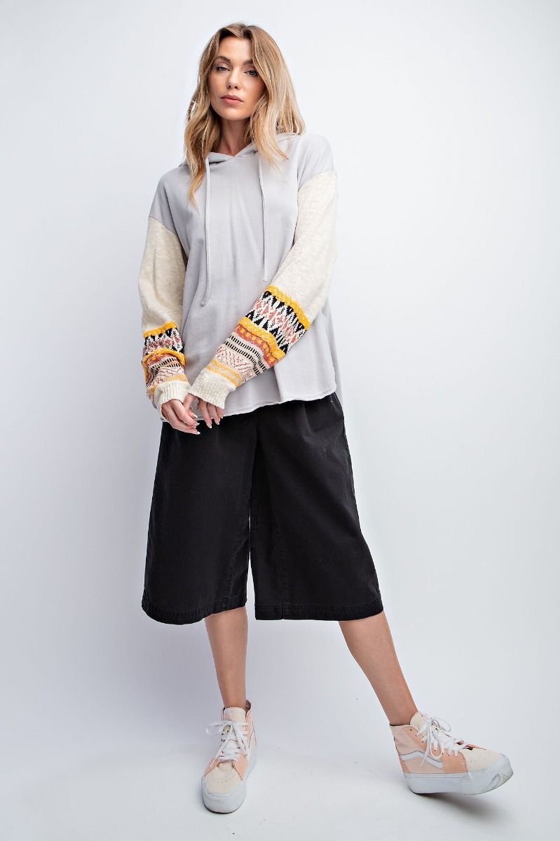 Easel Dropped Shoulders Boho Patterned Knit Loose Fit Pullover Hoodie - Roulhac Fashion Boutique