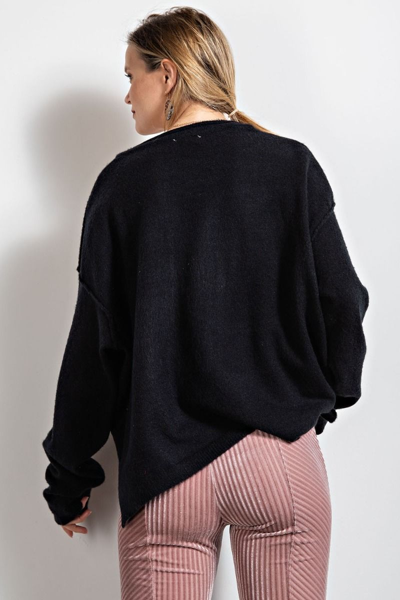 Easel Dropped Shoulders Brushed Knitted Rounded Neckline Oversized Sweater - Roulhac Fashion Boutique