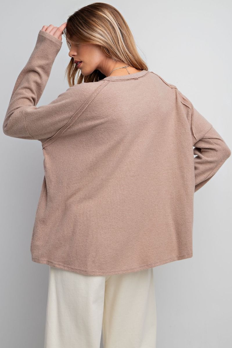 Easel Dropped Shoulders Brushed Hacci Rounded Neck Loose Fit Top - Roulhac Fashion Boutique