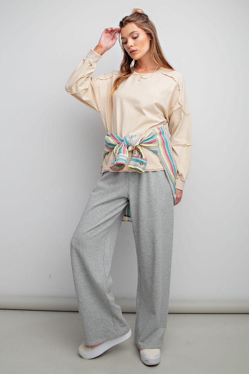 Easel Exposed Seaming Cotton Jersey Side Slits Banded Edges Boxy Top - Roulhac Fashion Boutique