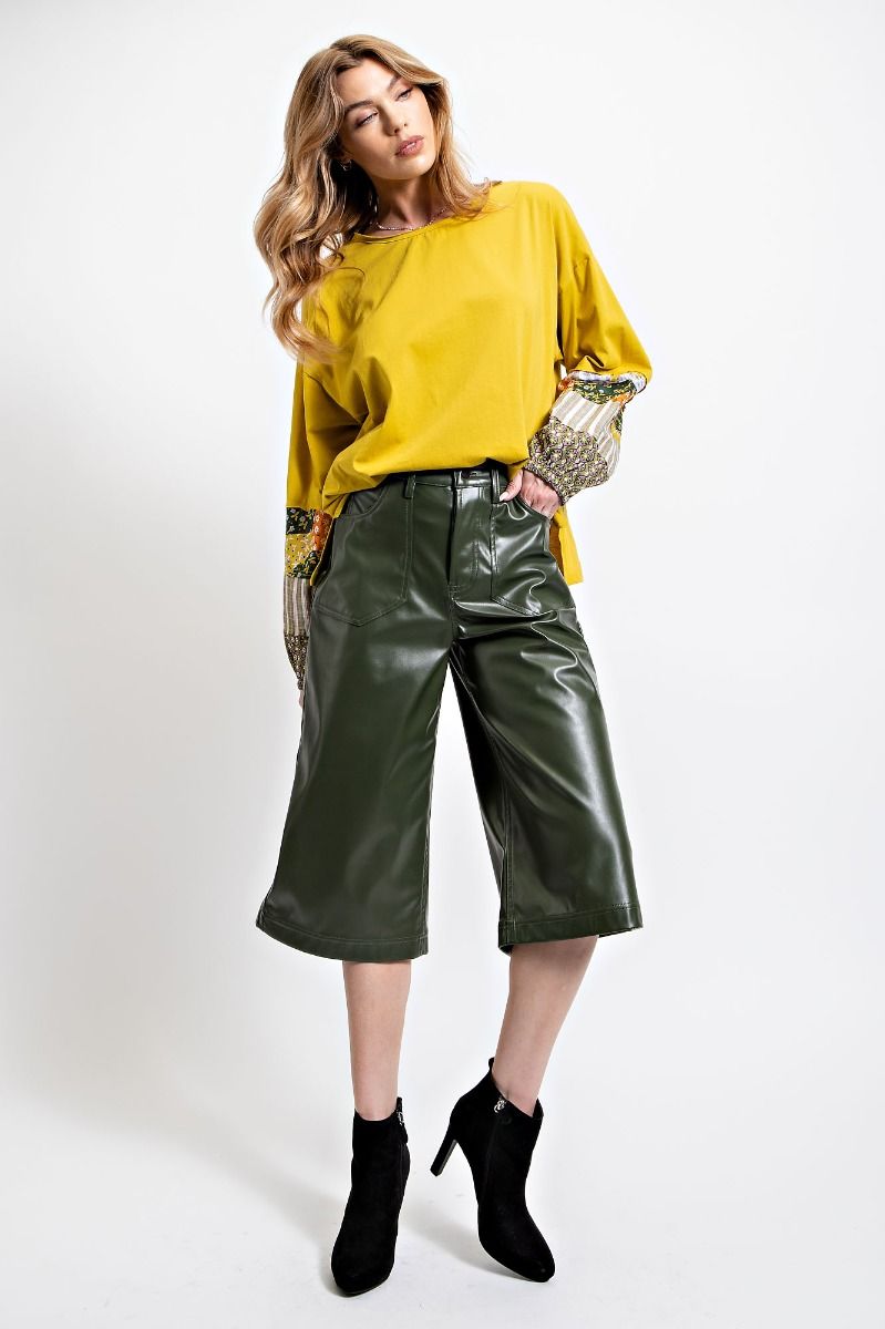 Easel Cotton Jersey Patchworks Rounded Neckline Loose Fit Boxy Top - Roulhac Fashion Boutique