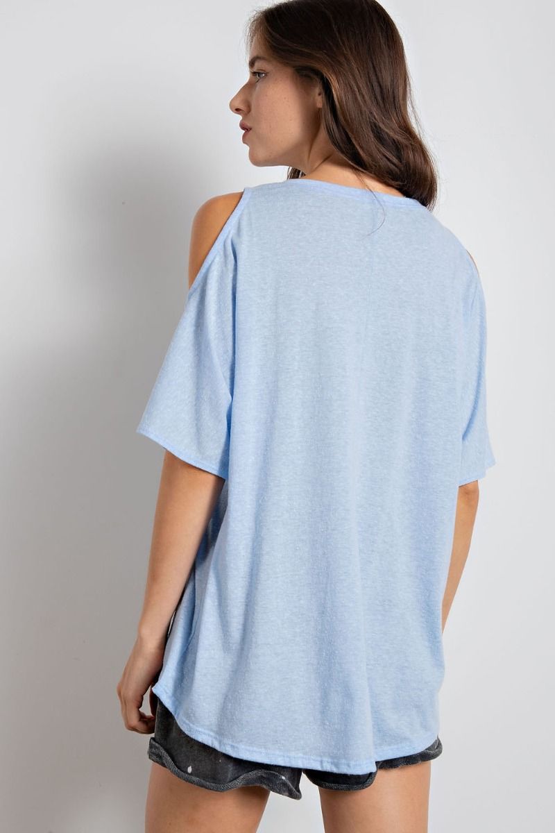 Easel Cold Shoulder Cotton Slub Rounded Neck Boxy Slits Tunic Top - Roulhac Fashion Boutique