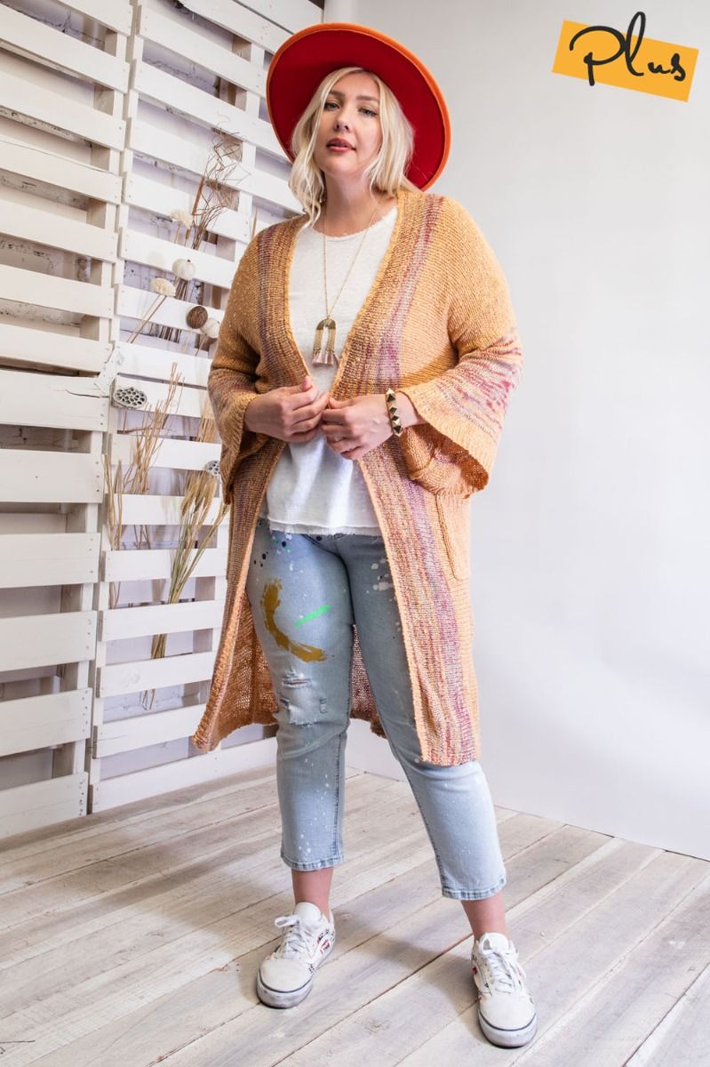 Easel Plus Knit Open Front Cardigan Side Pockets Wide Sleeve Sweater - Roulhac Fashion Boutique