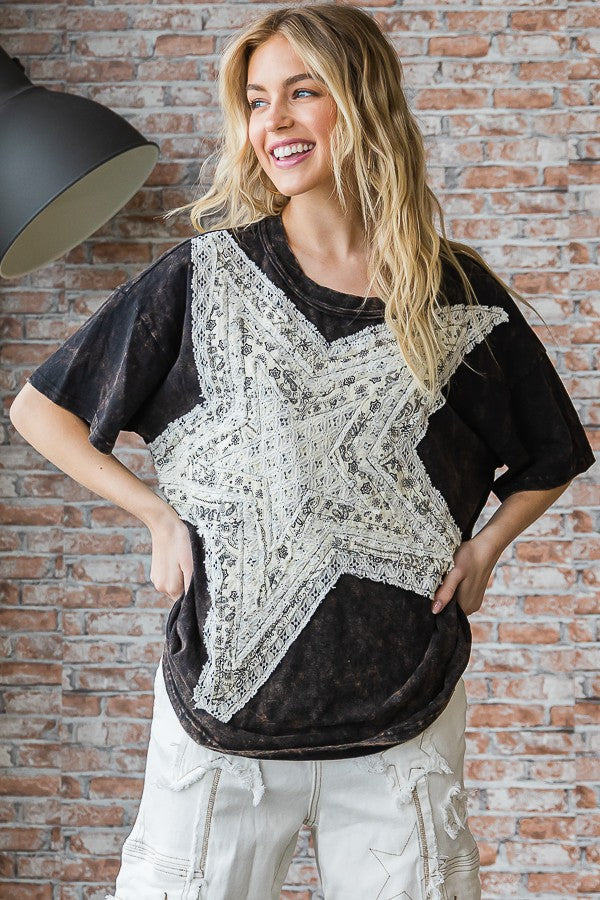 Oli & Hali Washed Star Patched Short Sleeve Top