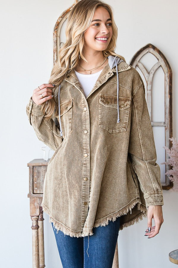 Oli & Hali Corduroy Button Down Hoodie Jacket