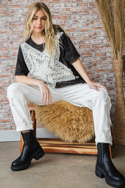 Oli & Hali Washed Star Patched Short Sleeve Top