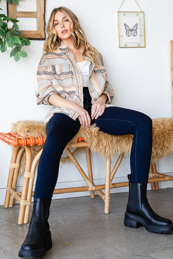 Oli & Hali Mineral Washed Multi Striped Shirts Top