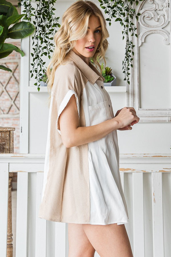 Oli & Hali Pleated Sleeveless Button Front Shirt Top