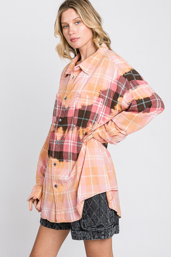 Oli & Hali Tiedye Front Pocket Detail Plaids Shirt Top