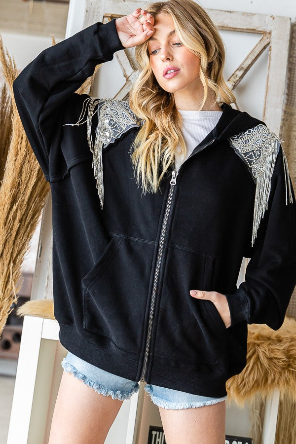 Oli & Hali Sequin Hood Zip Up Jacket
