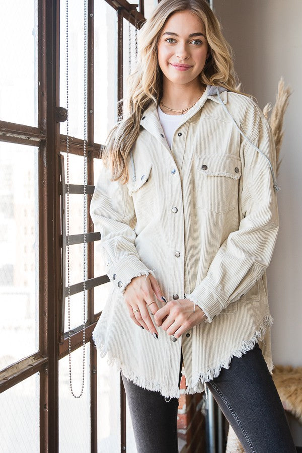 Oli & Hali Corduroy Button Down Hoodie Jacket