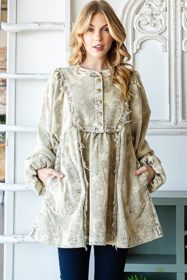 Oli & Hali Washed Star Print Corduroy Babydoll Top